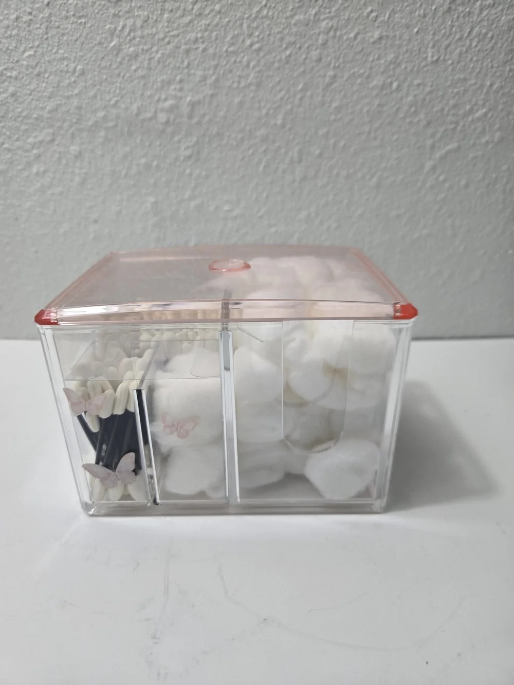 Clear Acrylic Cosmetic Organizer with Pink Lid  Multi-Compartment Storage Plasti